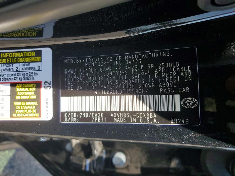 Продаж на аукціоні авто 2026 Toyota Camry, vin: 4T1DBADK0TU559067, номер лоту: 66722346