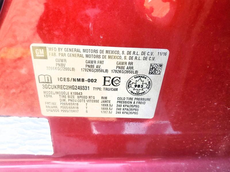 66115146 :رقم المزاد ، 3GCUKREC2HG249331 vin ، 2017 Chevrolet Silverado مزاد بيع