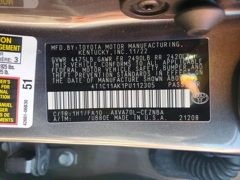 Aukcja sprzedaży 2023 Toyota Camry, vin: 4T1C11AK1PU112305, numer aukcji: 65921176