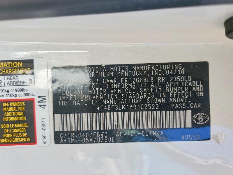 Aukcja sprzedaży 2011 Toyota Camry, vin: 4T4BF3EK1BR102522, numer aukcji: 64306036