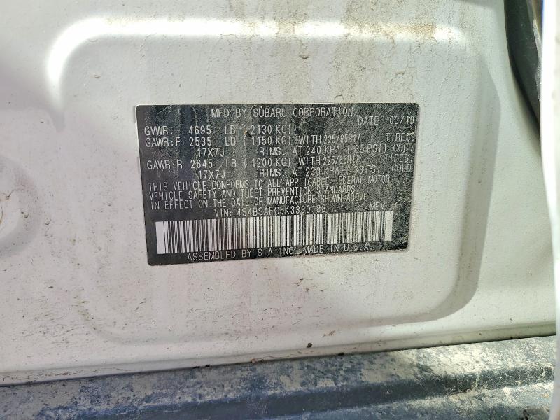 Продаж на аукціоні авто 2019 Subaru Outback, vin: 4S4BSAFC5K3330188, номер лоту: 66711026