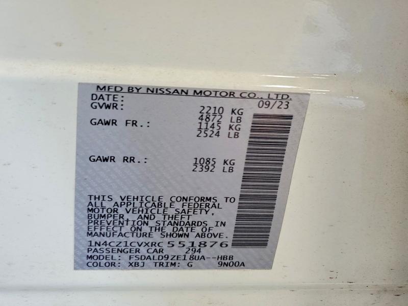 2024 Nissan Leaf მანქანა იყიდება აუქციონზე, vin: 1N4CZ1CVXRC551876, აუქციონის ნომერი: 65698306