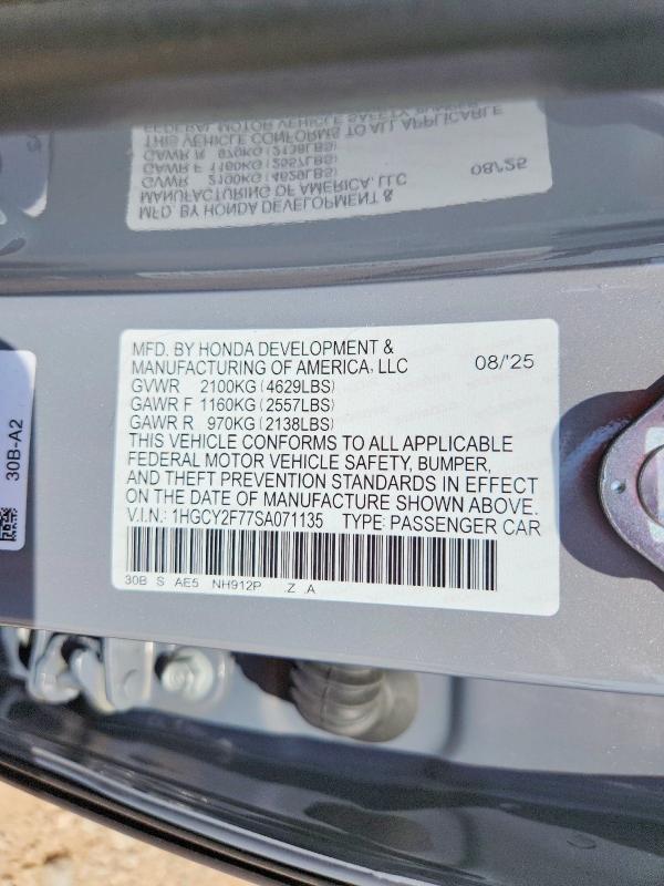 Продажа на аукционе авто 2025 Honda Accord, vin: 1HGCY2F77SA071135, номер лота: 66503046