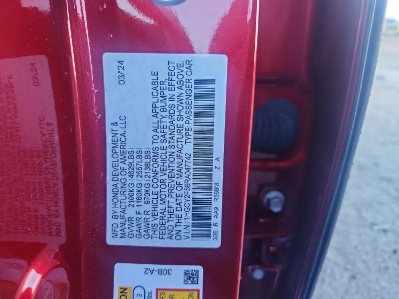 2024 Honda Accord მანქანა იყიდება აუქციონზე, vin: 1HGCY2F56RA047742, აუქციონის ნომერი: 66007276