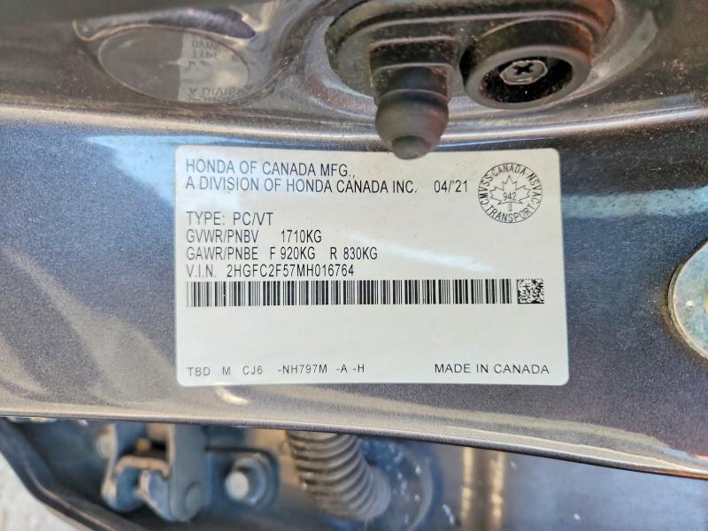 64904776 :رقم المزاد ، 2HGFC2F57MH016764 vin ، 2021 Honda Civic مزاد بيع