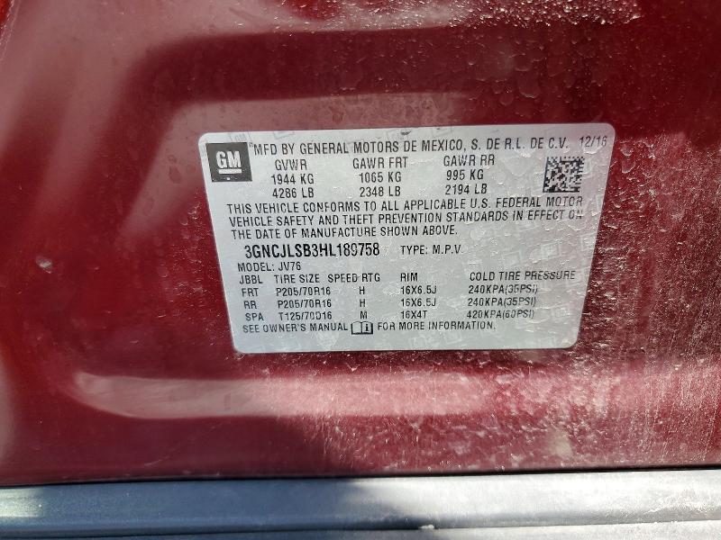 Продажа на аукционе авто 2017 Chevrolet Trax, vin: 3GNCJLSB3HL189758, номер лота: 65280796