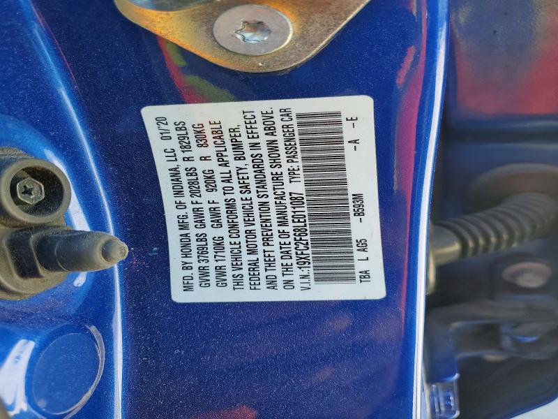 64999186 :رقم المزاد ، 19XFC2F68LE011087 vin ، 2020 Honda Civic مزاد بيع