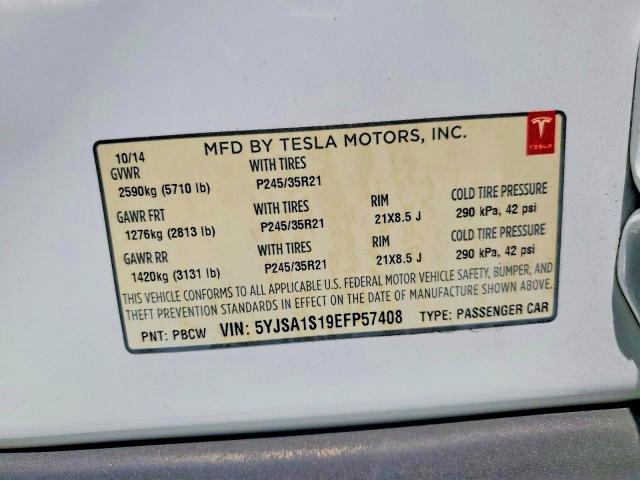 61531036 :رقم المزاد ، 5YJSA1S19EFP57408 vin ، 2014 Tesla Model S مزاد بيع