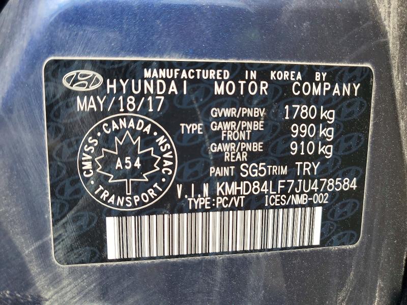 63423296 :رقم المزاد ، KMHD84LF7JU478584 vin ، 2018 Hyundai Elantra مزاد بيع