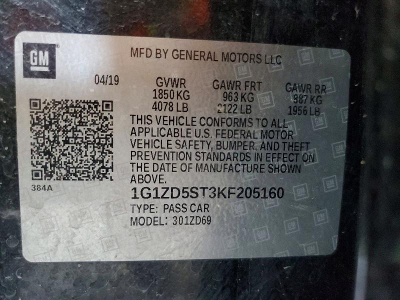 62707566 :رقم المزاد ، 1G1ZD5ST3KF205160 vin ، 2019 Chevrolet Malibu مزاد بيع
