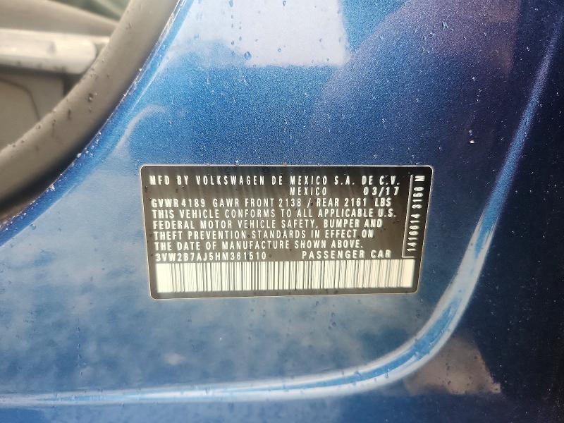 2017 Volkswagen Jetta მანქანა იყიდება აუქციონზე, vin: 3VW2B7AJ5HM361510, აუქციონის ნომერი: 63446896