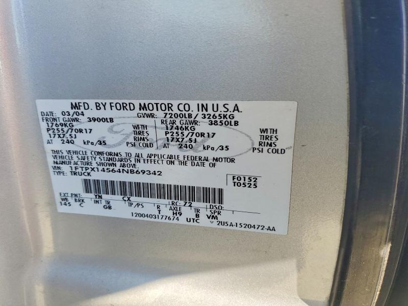 61448436 :رقم المزاد ، 1FTPX14564NB69342 vin ، 2004 Ford F150 مزاد بيع
