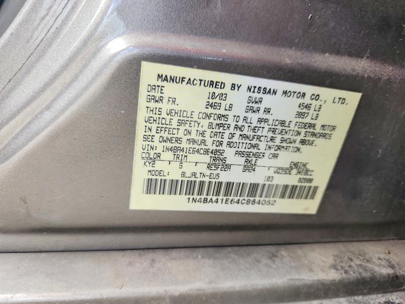 2004 Nissan Maxima მანქანა იყიდება აუქციონზე, vin: 1N4BA41E64C864052, აუქციონის ნომერი: 65085816