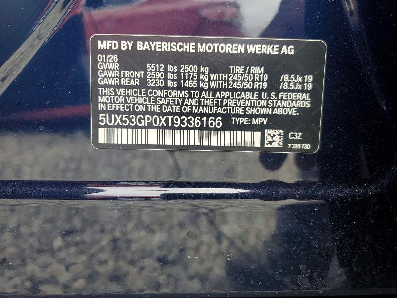 2026 Bmw X3 მანქანა იყიდება აუქციონზე, vin: 5UX53GP0XT9336166, აუქციონის ნომერი: 66139026