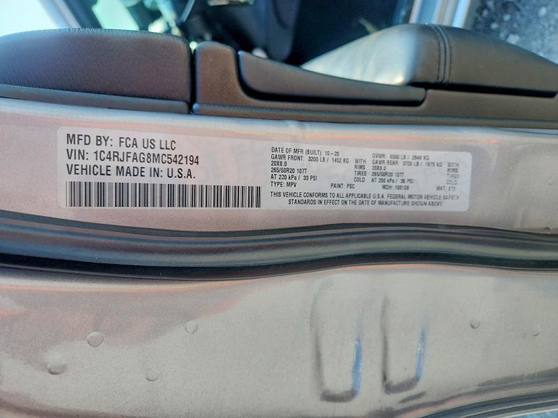 Aukcja sprzedaży 2021 Jeep Grand Cherokee, vin: 1C4RJFAG8MC542194, numer aukcji: 61452386