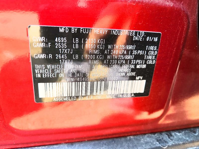 Aukcja sprzedaży 2016 Subaru Outback, vin: 4S4BSAAC1G3291002, numer aukcji: 63750616