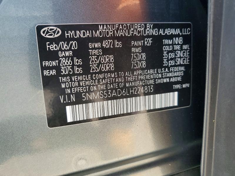 64492526 :رقم المزاد ، 5NMS53AD6LH224813 vin ، 2020 Hyundai Santa Fe مزاد بيع
