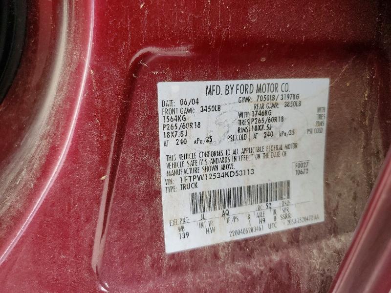 Aukcja sprzedaży 2004 Ford F150, vin: 1FTPW12534KD53113, numer aukcji: 64676536