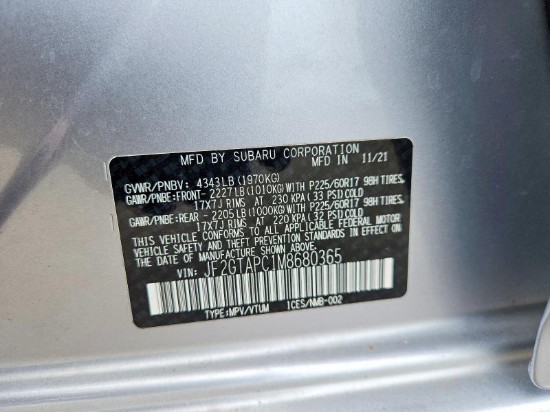 65554646 :رقم المزاد ، JF2GTAPC1M8680365 vin ، 2021 Subaru Crosstrek مزاد بيع