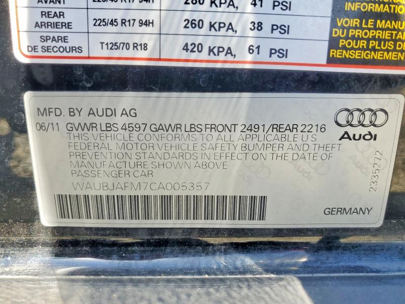 Aukcja sprzedaży 2012 Audi A3, vin: WAUBJAFM7CA005357, numer aukcji: 63803746