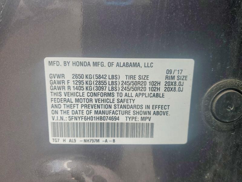 Aukcja sprzedaży 2017 Honda Pilot, vin: 5FNYF6H01HB074694, numer aukcji: 63523176