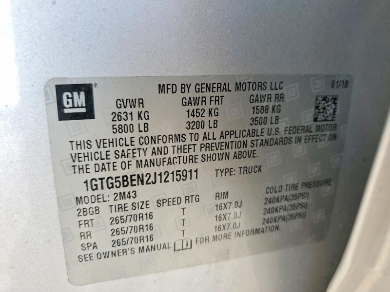 2018 Gmc Canyon მანქანა იყიდება აუქციონზე, vin: 1GTG5BEN2J1215911, აუქციონის ნომერი: 63490226