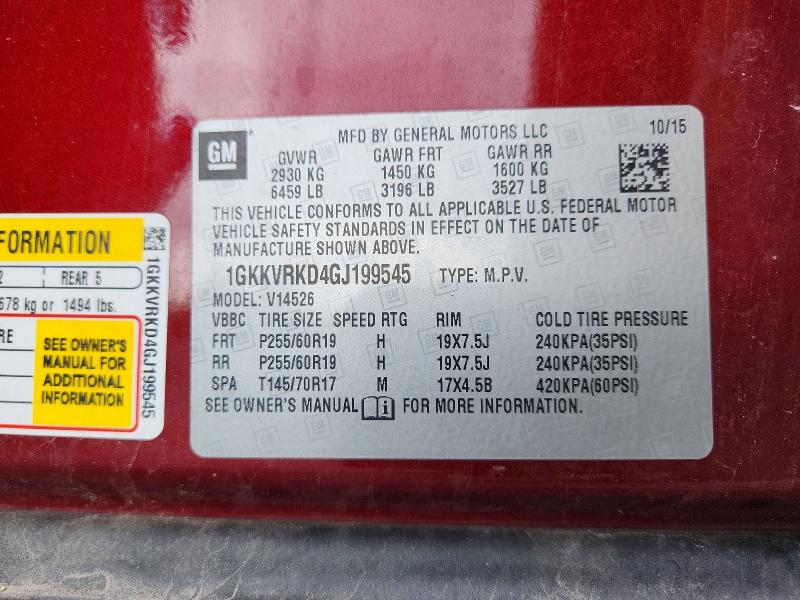 Aukcja sprzedaży 2016 Gmc Acadia, vin: 1GKKVRKD4GJ199545, numer aukcji: 64763996