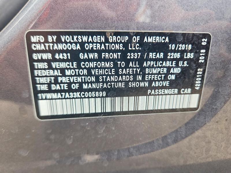 Aukcja sprzedaży 2019 Volkswagen Passat, vin: 1VWMA7A33KC005899, numer aukcji: 66089356