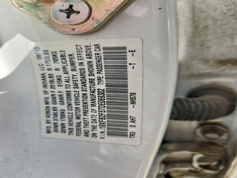 Продаж на аукціоні авто 2013 Honda Civic, vin: 19XFB2F57DE069302, номер лоту: 66418746