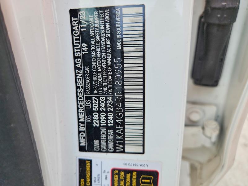 2024 Mercedes-benz C მანქანა იყიდება აუქციონზე, vin: W1KAF4GB4RR180955, აუქციონის ნომერი: 65163446