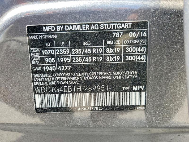 Auction sale of the 2017 Mercedes-benz Gla, vin: WDCTG4EB1HJ289951, lot number: 63286226