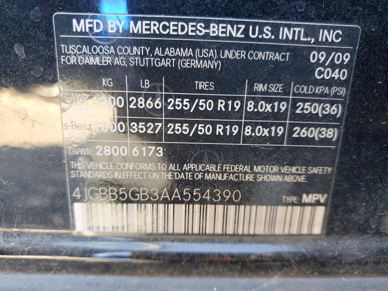 Auction sale of the 2010 Mercedes-benz Ml, vin: 4JGBB5GB3AA554390, lot number: 67486616