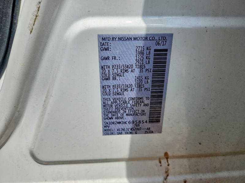 2017 Nissan Pathfinder მანქანა იყიდება აუქციონზე, vin: 5N1DR2MM1HC695854, აუქციონის ნომერი: 64111876