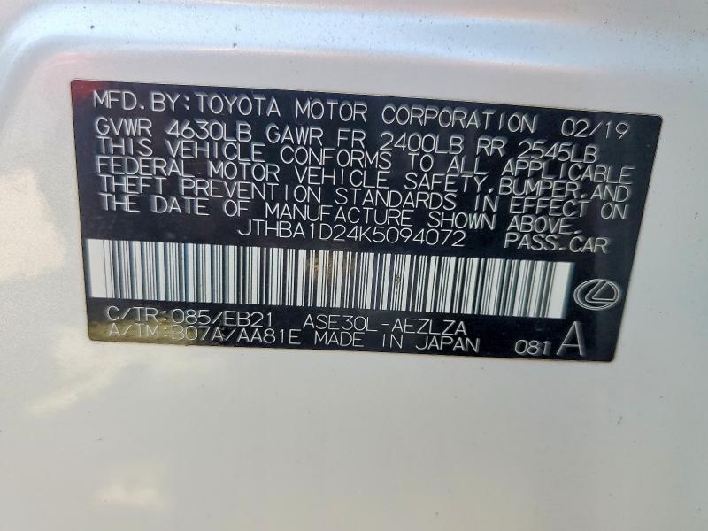 Продажа на аукционе авто 2019 Lexus Is, vin: JTHBA1D24K5094072, номер лота: 66280366
