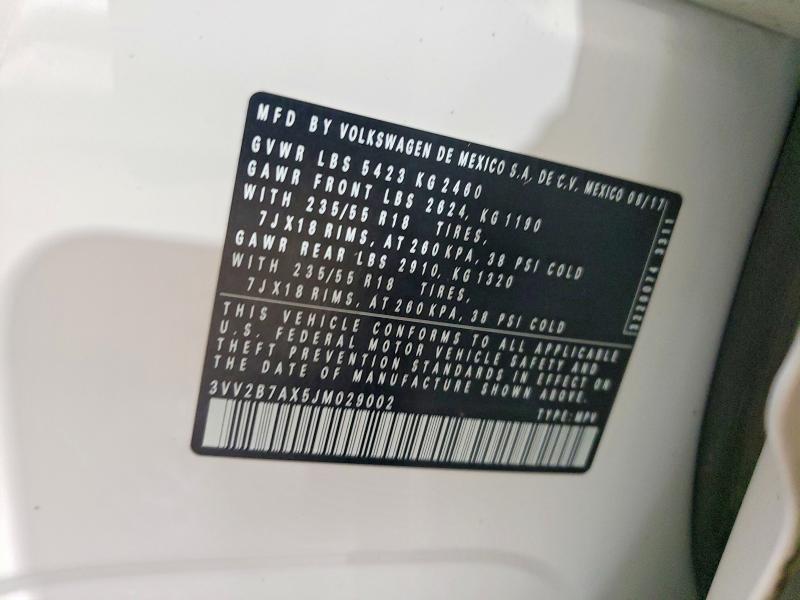 Aukcja sprzedaży 2018 Volkswagen Tiguan, vin: 3VV2B7AX5JM029002, numer aukcji: 63929106