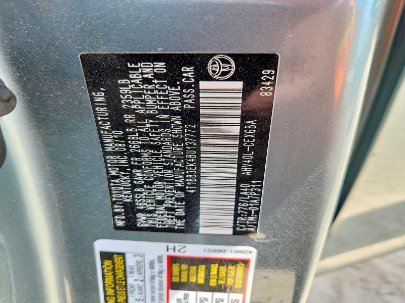 65591746 :رقم المزاد ، 4T1BB3EK4BU137772 vin ، 2011 Toyota Camry مزاد بيع