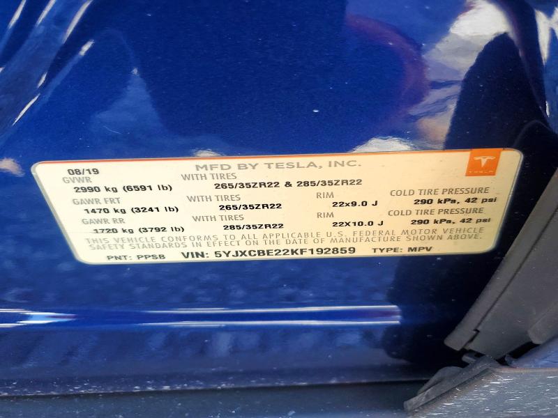 64364996 :رقم المزاد ، 5YJXCBE22KF192859 vin ، 2019 Tesla Model X مزاد بيع