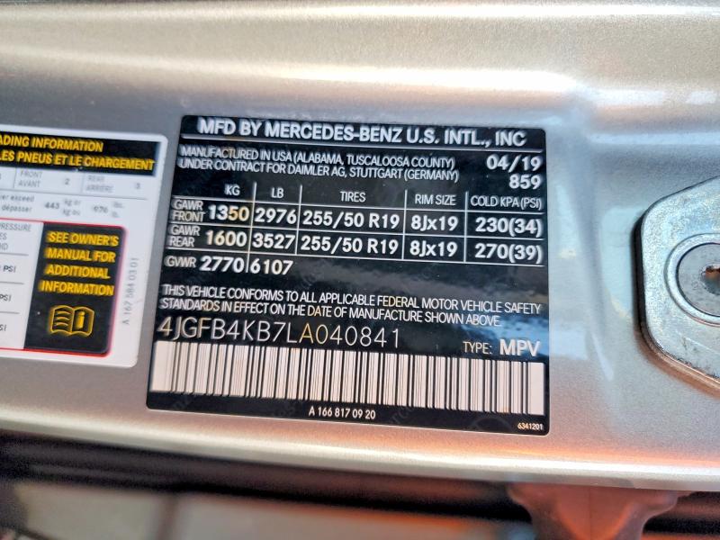 65595306 :رقم المزاد ، 4JGFB4KB7LA040841 vin ، 2020 Mercedes-benz Gle مزاد بيع