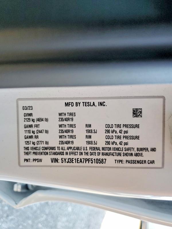 Aukcja sprzedaży 2023 Tesla Model 3, vin: 5YJ3E1EA7PF510587, numer aukcji: 66481536