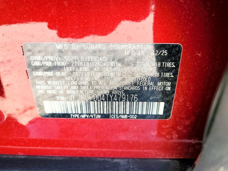 Продаж на аукціоні авто 2026 Subaru Outback, vin: JF2BUPDD4TY479176, номер лоту: 64637186