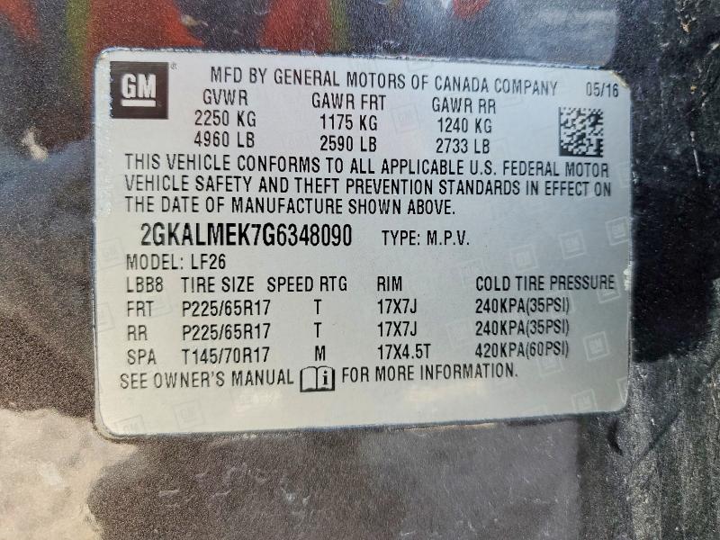 Aukcja sprzedaży 2016 Gmc Terrain, vin: 2GKALMEK7G6348090, numer aukcji: 64943136