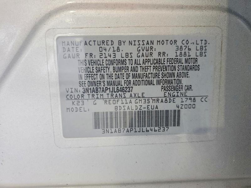 Продажа на аукционе авто 2018 Nissan Sentra, vin: 3N1AB7AP1JL646237, номер лота: 65155356