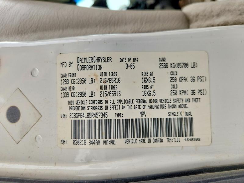 Aukcja sprzedaży 2005 Chrysler Town & Country, vin: 2C8GP64L85R457345, numer aukcji: 66733656