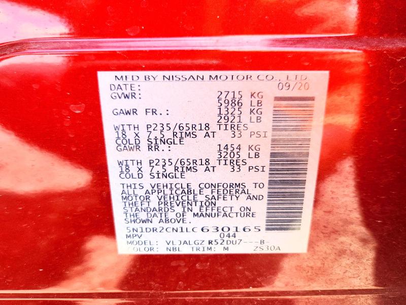 66221666 :رقم المزاد ، 5N1DR2CN1LC630165 vin ، 2020 Nissan Pathfinder مزاد بيع