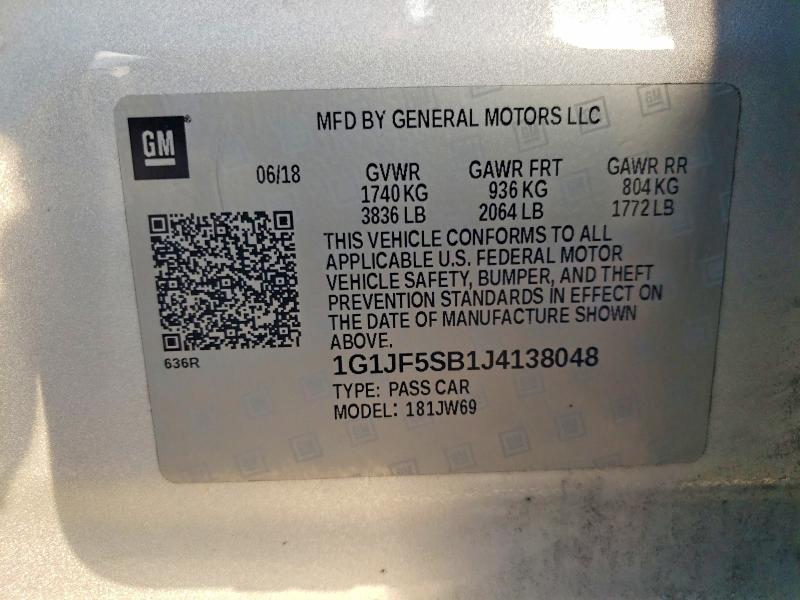 Продажа на аукционе авто 2018 Chevrolet Sonic, vin: 1G1JF5SB1J4138048, номер лота: 63741826