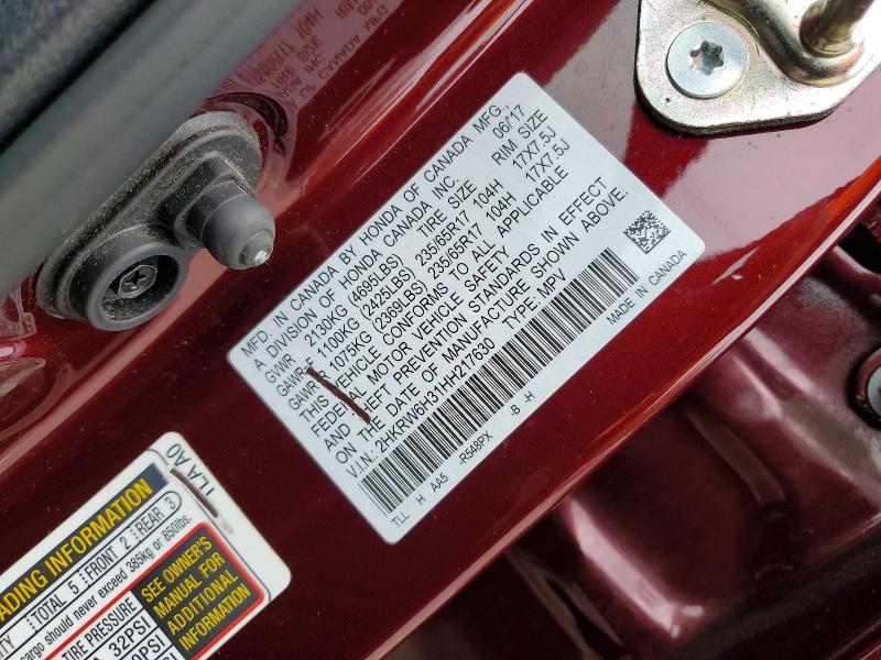 64586836 :رقم المزاد ، 2HKRW6H31HH217630 vin ، 2017 Honda Cr-v مزاد بيع