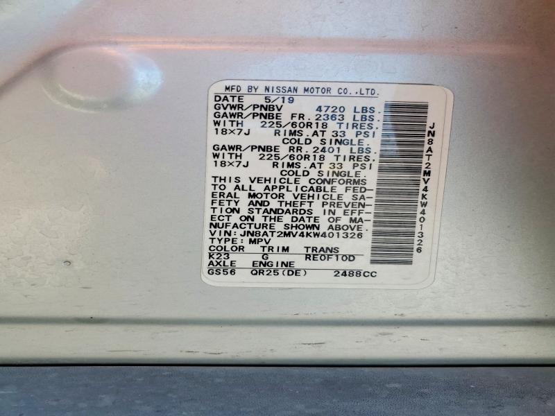 65456906 :رقم المزاد ، JN8AT2MV4KW401326 vin ، 2019 Nissan Rogue مزاد بيع