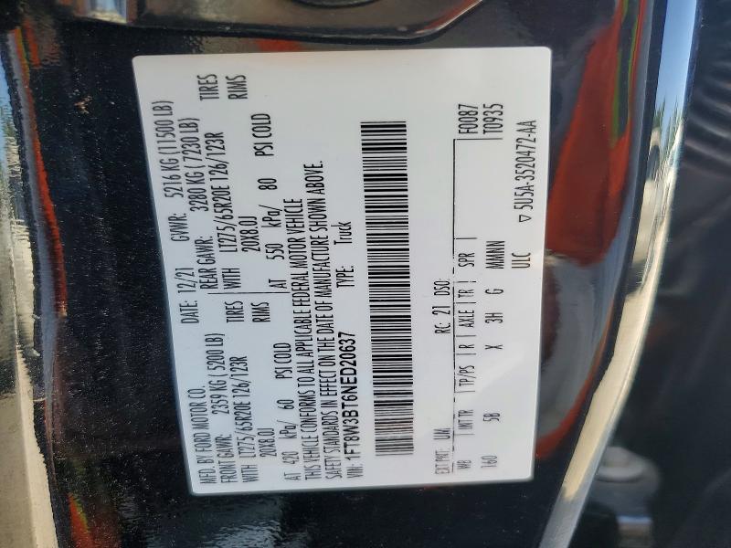 2022 Ford F350 მანქანა იყიდება აუქციონზე, vin: 1FT8W3BT6NED20637, აუქციონის ნომერი: 65273206