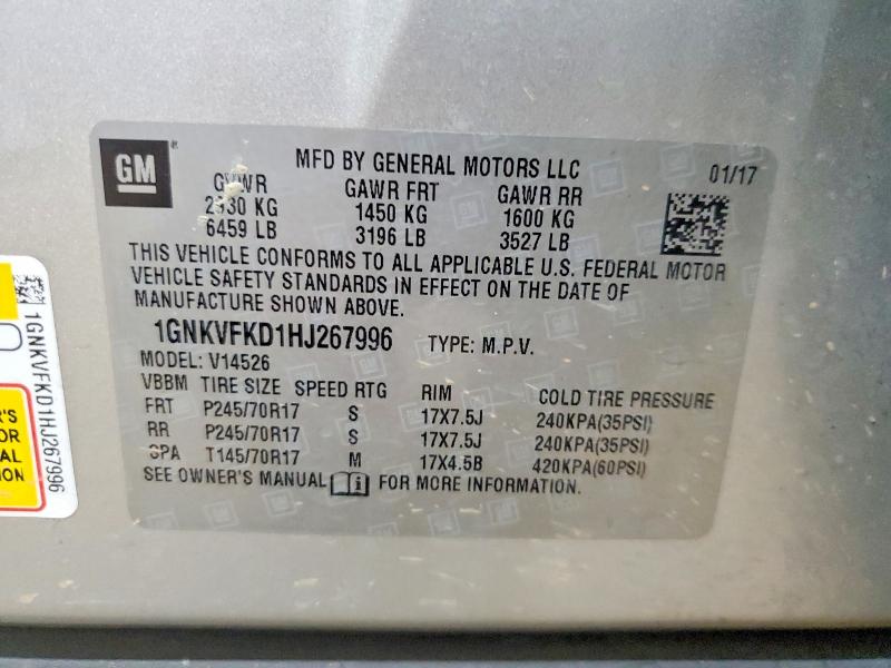 65546416 :رقم المزاد ، 1GNKVFKD1HJ267996 vin ، 2017 Chevrolet Traverse مزاد بيع