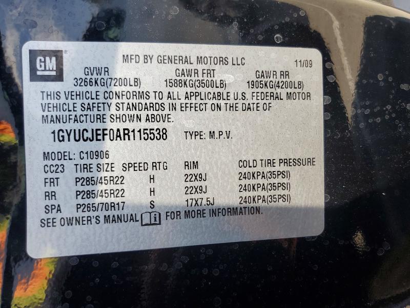 Aukcja sprzedaży 2010 Cadillac Escalade, vin: 1GYUCJEF0AR115538, numer aukcji: 63688156
